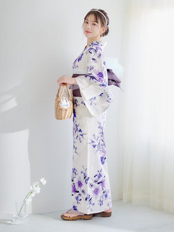 画像13: 【即日発送】白地xパープルグラデーション浴衣  【浴衣３点セット 浴衣/帯/下駄】[YMT]
