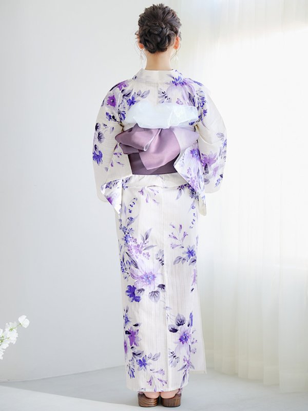 画像16: 【即日発送】白地xパープルグラデーション浴衣  【浴衣３点セット 浴衣/帯/下駄】[YMT]