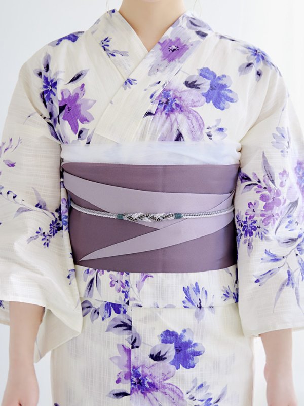 画像17: 【即日発送】白地xパープルグラデーション浴衣  【浴衣３点セット 浴衣/帯/下駄】[YMT]