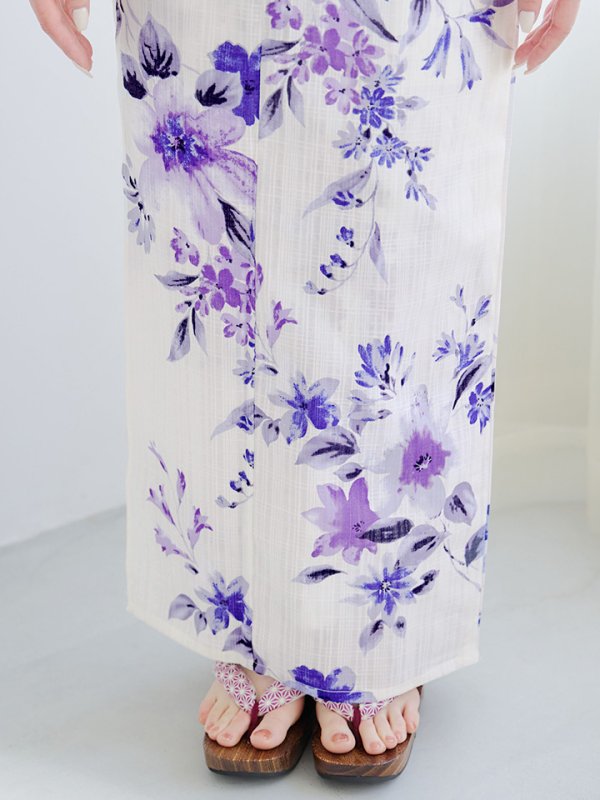 画像18: 【即日発送】白地xパープルグラデーション浴衣  【浴衣３点セット 浴衣/帯/下駄】[YMT]