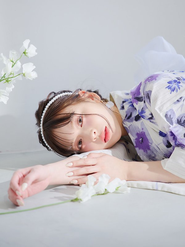 画像5: 【即日発送】白地xパープルグラデーション浴衣  【浴衣３点セット 浴衣/帯/下駄】[YMT]