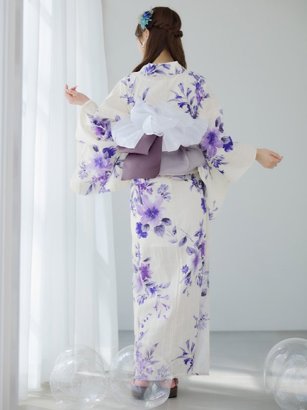 画像15: 【即日発送】白地xパープルグラデーション浴衣  【浴衣３点セット 浴衣/帯/下駄】[YMT]