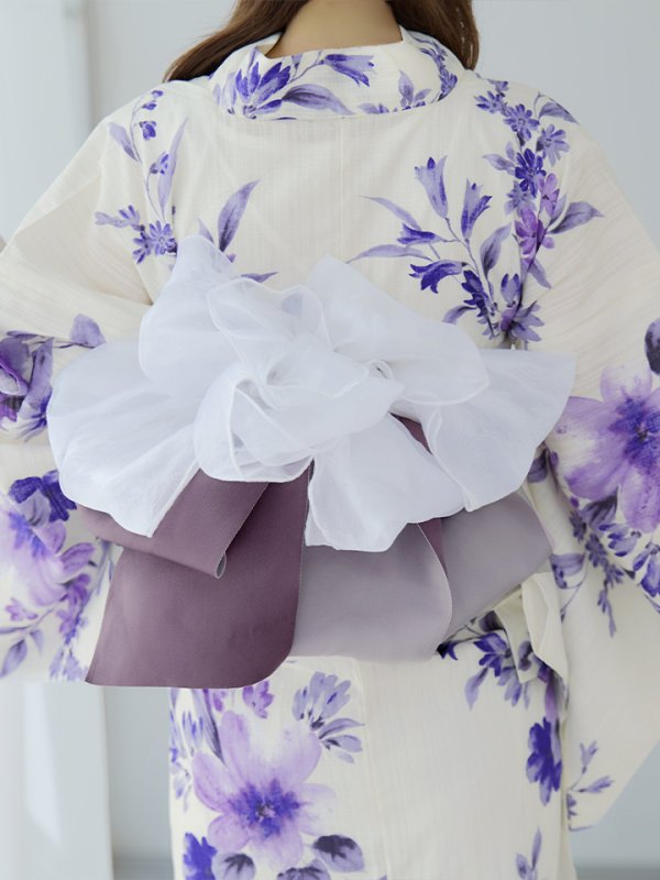 画像17: 【即日発送】白地xパープルグラデーション浴衣  【浴衣３点セット 浴衣/帯/下駄】[YMT]