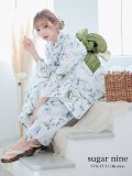 水墨風イエロー×ブルー牡丹浴衣  (浴衣/帯/飾り紐/下駄4点セット) OBI-siwa-202-ok-12-GR / KZH-3 / YA-1081-kj-BR / HEKO-800-sb-5-W / VS-1 [YMT]
