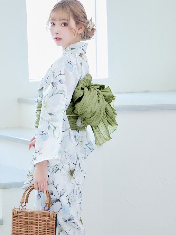 画像14: 【即日発送】水墨風イエロー×ブルー牡丹浴衣  (浴衣/帯/飾り紐/下駄4点セット)[YMT]