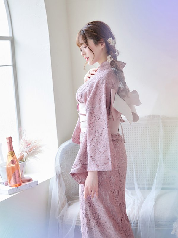 画像10: 【即日発送】ダスティピンクのレース浴衣  【浴衣３点セット 浴衣/帯/下駄】[YMT]