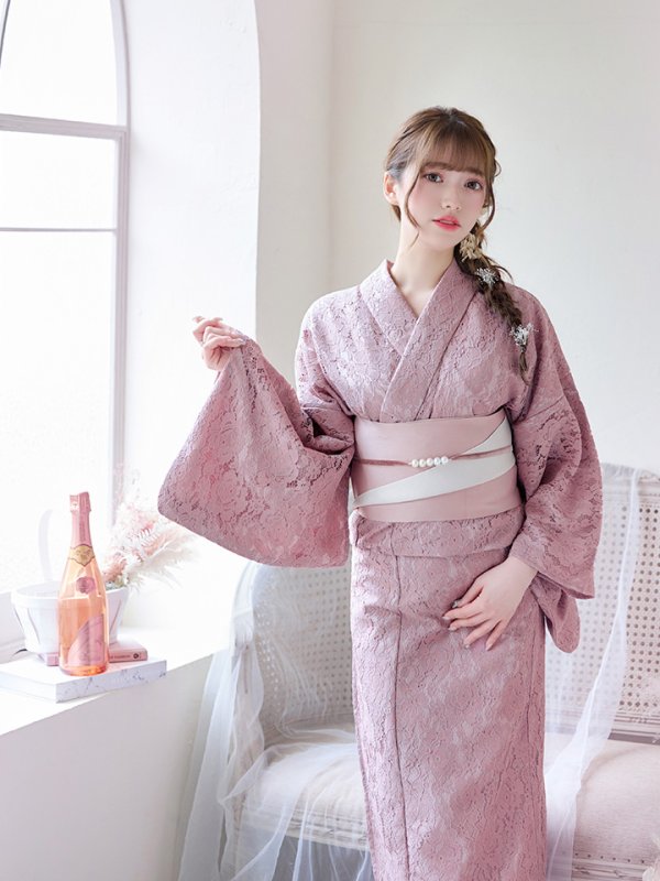 画像12: 【即日発送】ダスティピンクのレース浴衣  【浴衣３点セット 浴衣/帯/下駄】[YMT]