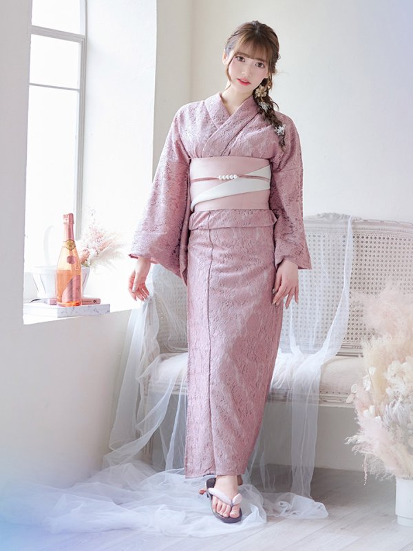 画像4: 【即日発送】ダスティピンクのレース浴衣  【浴衣３点セット 浴衣/帯/下駄】[YMT]