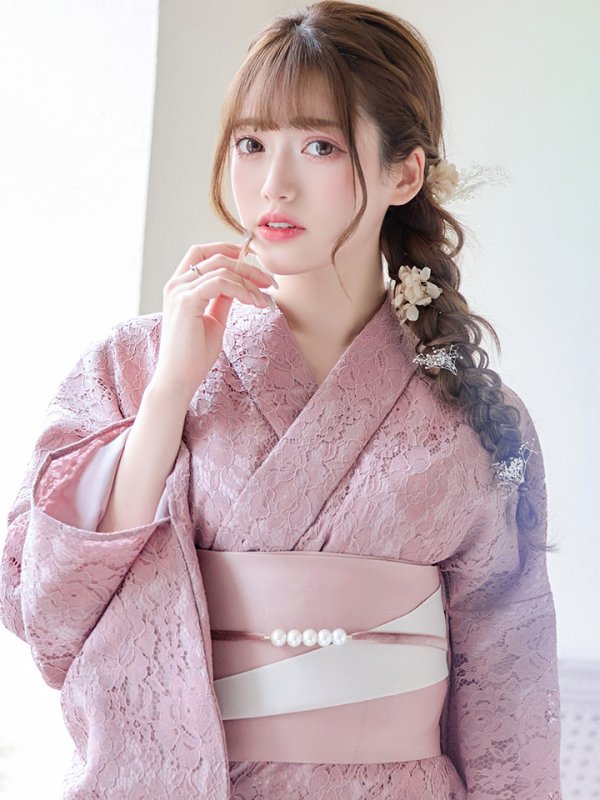 画像5: 【即日発送】ダスティピンクのレース浴衣  【浴衣３点セット 浴衣/帯/下駄】[YMT]