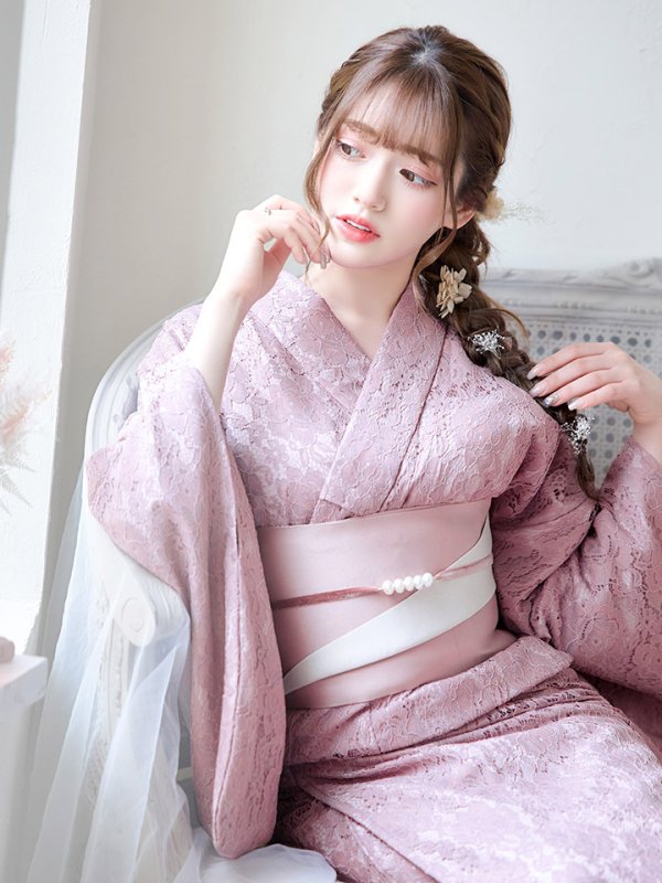 画像7: 【即日発送】ダスティピンクのレース浴衣  【浴衣３点セット 浴衣/帯/下駄】[YMT]