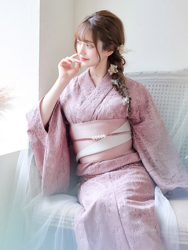 画像8: 【即日発送】ダスティピンクのレース浴衣  【浴衣３点セット 浴衣/帯/下駄】[YMT]