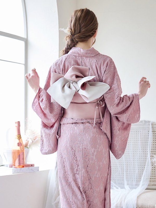 画像9: 【即日発送】ダスティピンクのレース浴衣  【浴衣３点セット 浴衣/帯/下駄】[YMT]