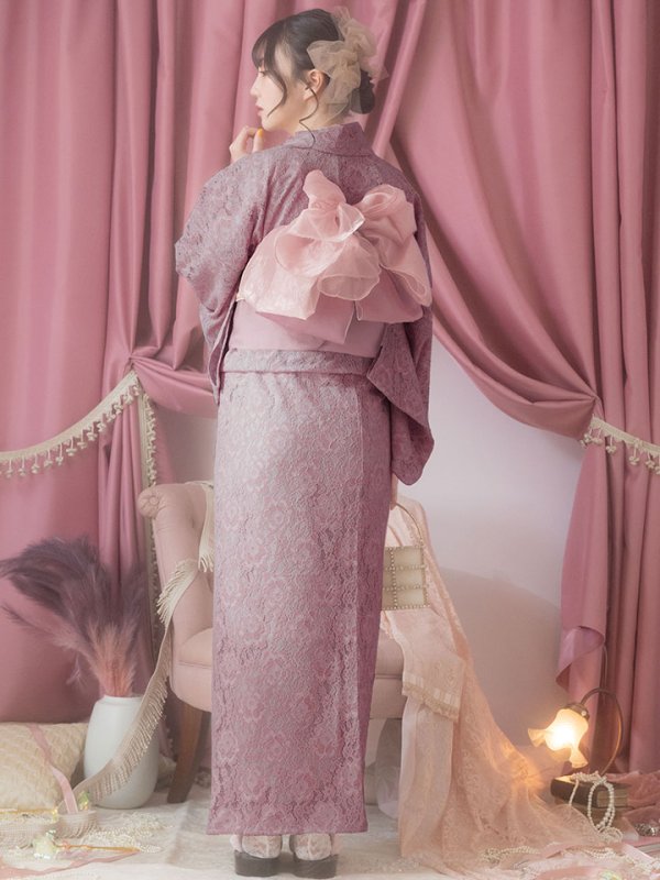 画像5: 【即日発送】ダスティピンクのレース浴衣  【浴衣３点セット 浴衣/帯/下駄】[YMT]