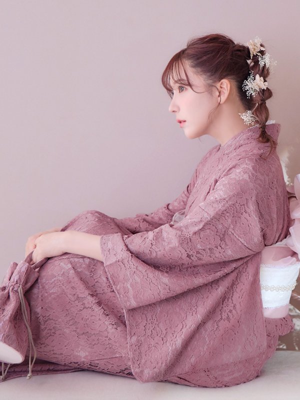 画像10: 【即日発送】ダスティピンクのレース浴衣  【浴衣３点セット 浴衣/帯/下駄】[YMT]