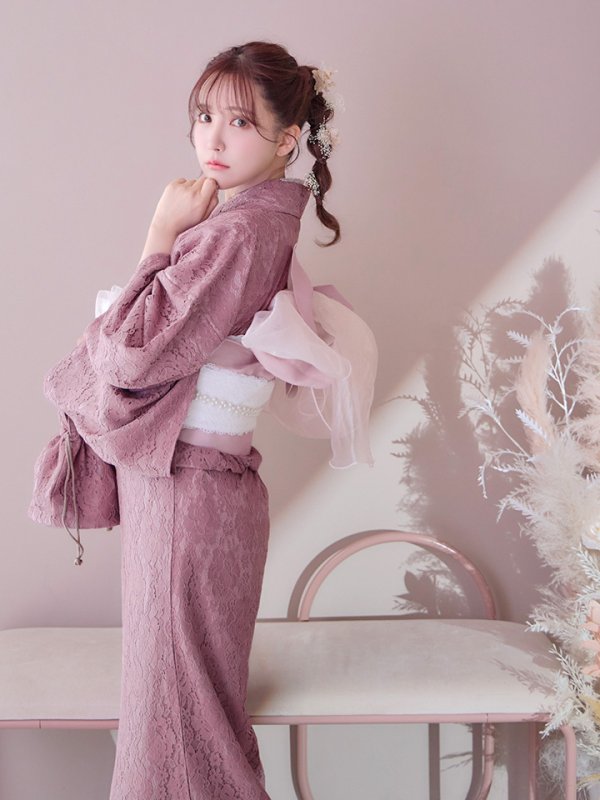 画像11: 【即日発送】ダスティピンクのレース浴衣  【浴衣３点セット 浴衣/帯/下駄】[YMT]