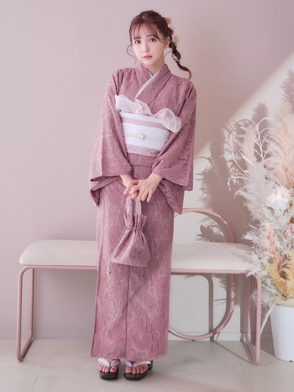 画像4: 【即日発送】ダスティピンクのレース浴衣  【浴衣３点セット 浴衣/帯/下駄】[YMT]