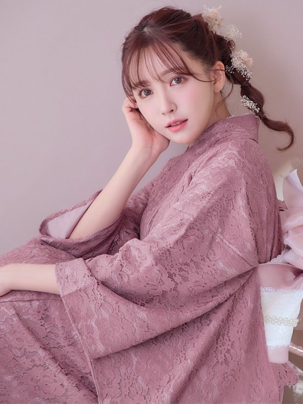 画像9: 【即日発送】ダスティピンクのレース浴衣  【浴衣３点セット 浴衣/帯/下駄】[YMT]