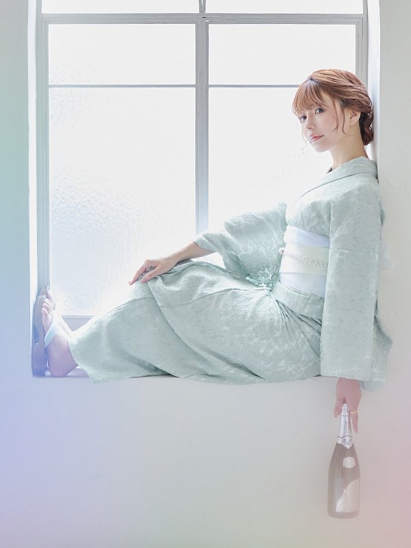 画像7: 【即日発送】ダスティーミントのレース浴衣  【浴衣３点セット 浴衣/帯/下駄】[YMT]