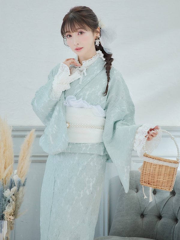 画像11: 【即日発送】ダスティーミントのレース浴衣  【浴衣３点セット 浴衣/帯/下駄】[YMT]