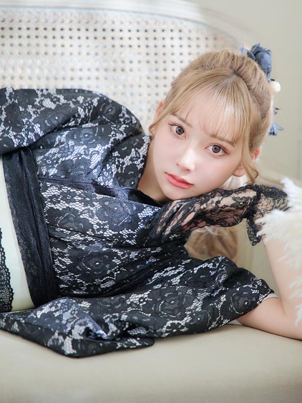 画像11: 【即日発送】ブラックレース浴衣  【浴衣３点セット 浴衣/帯/下駄】[YMT]