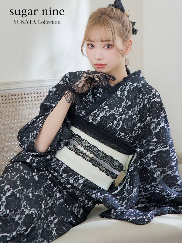 画像3: 【即日発送】ブラックレース浴衣  【浴衣３点セット 浴衣/帯/下駄】[YMT]