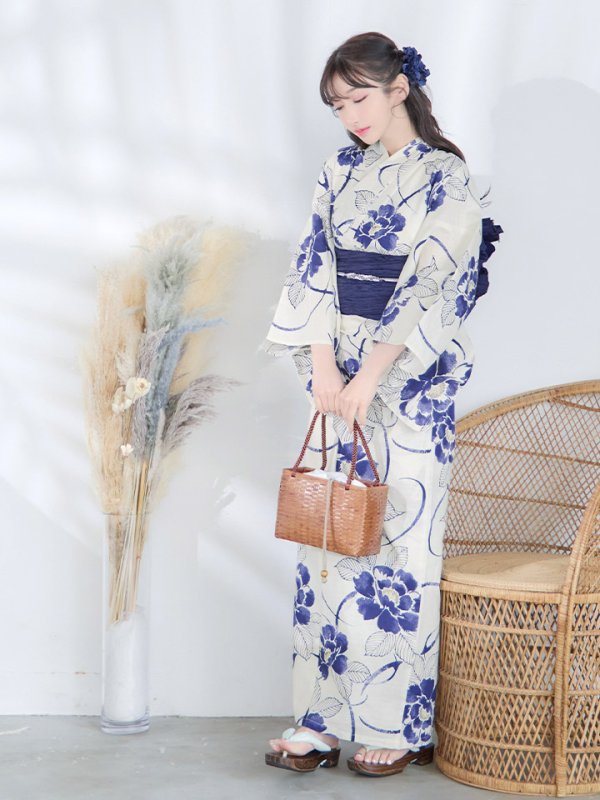 画像12: 【即日発送】水彩椿の綺麗系浴衣  【浴衣３点セット 浴衣/帯/下駄】[YMT]