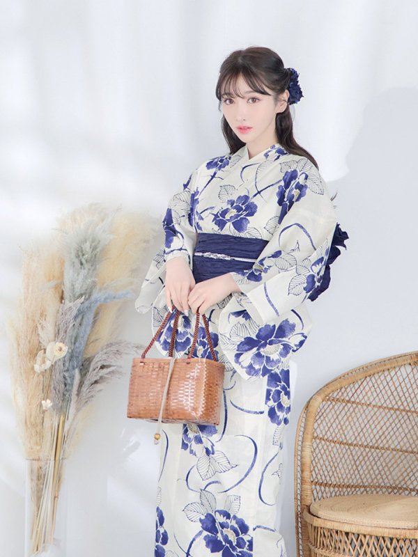 画像15: 【即日発送】水彩椿の綺麗系浴衣  【浴衣３点セット 浴衣/帯/下駄】[YMT]