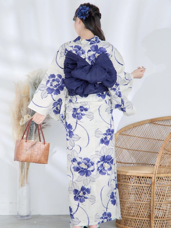 画像8: 【即日発送】水彩椿の綺麗系浴衣  【浴衣３点セット 浴衣/帯/下駄】[YMT]