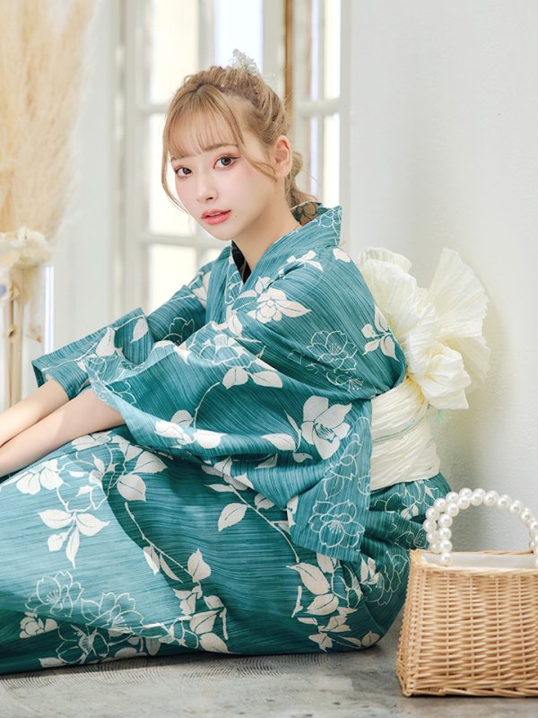 画像12: 【即日発送】アクアブルー椿浴衣【浴衣３点セット 浴衣/帯/下駄】[YMT]