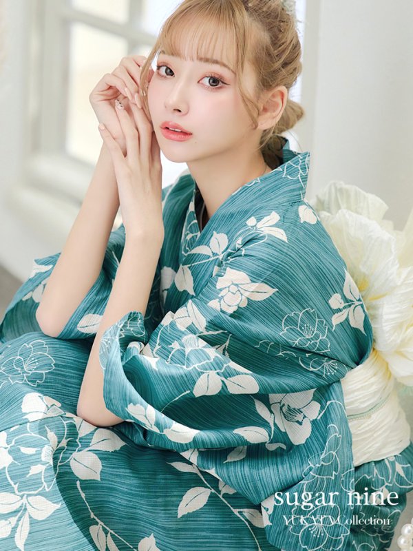 画像3: 【即日発送】アクアブルー椿浴衣【浴衣３点セット 浴衣/帯/下駄】[YMT]