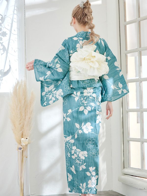 画像8: 【即日発送】アクアブルー椿浴衣【浴衣３点セット 浴衣/帯/下駄】[YMT]