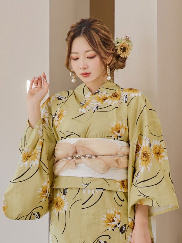 画像13: 【即日発送】くすみイエローマーガレット浴衣  【浴衣３点セット 浴衣/帯/下駄】[YMT]