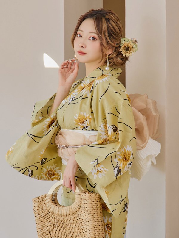画像15: 【即日発送】くすみイエローマーガレット浴衣  【浴衣３点セット 浴衣/帯/下駄】[YMT]