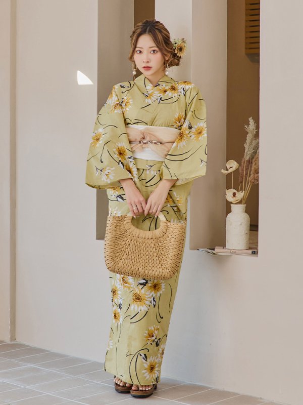 画像8: 【即日発送】くすみイエローマーガレット浴衣  【浴衣３点セット 浴衣/帯/下駄】[YMT]