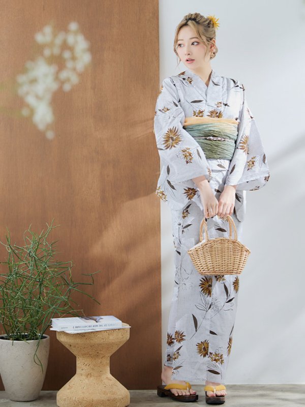 画像10: 【即日発送】グレー地×マーガレット浴衣  【浴衣３点セット 浴衣/帯/下駄】[YMT]