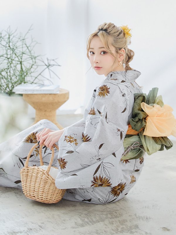 画像15: 【即日発送】グレー地×マーガレット浴衣  【浴衣３点セット 浴衣/帯/下駄】[YMT]