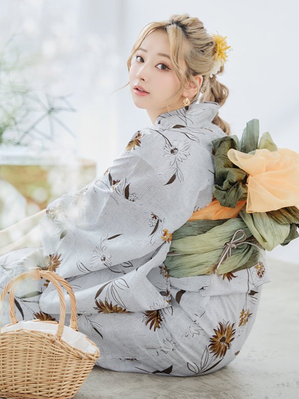 画像16: 【即日発送】グレー地×マーガレット浴衣  【浴衣３点セット 浴衣/帯/下駄】[YMT]