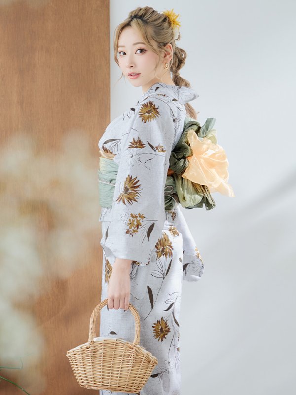 画像3: 【即日発送】グレー地×マーガレット浴衣  【浴衣３点セット 浴衣/帯/下駄】[YMT]