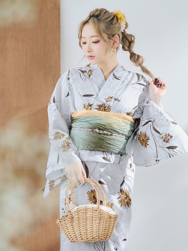 画像5: 【即日発送】グレー地×マーガレット浴衣  【浴衣３点セット 浴衣/帯/下駄】[YMT]