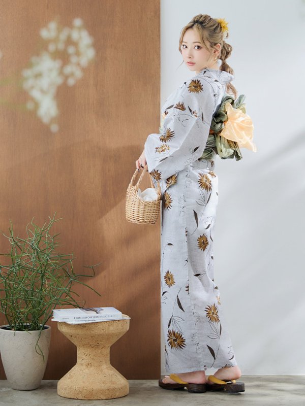 画像7: 【即日発送】グレー地×マーガレット浴衣  【浴衣３点セット 浴衣/帯/下駄】[YMT]