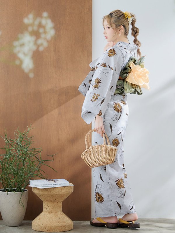 画像9: 【即日発送】グレー地×マーガレット浴衣  【浴衣３点セット 浴衣/帯/下駄】[YMT]