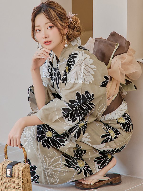 画像3: 【即日発送】レトロモダンマーガレット浴衣  【浴衣３点セット 浴衣/帯/下駄】[YMT]