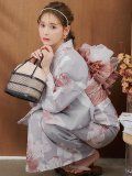 【即日発送】シック大人フラワー浴衣 OBI-siwa-200-kj-8-P / HIMO-903-kj-W / HEKO-800-sb-5-W / YA-1079-kj-8-W / GETA-01-kj-7-P[YMT]