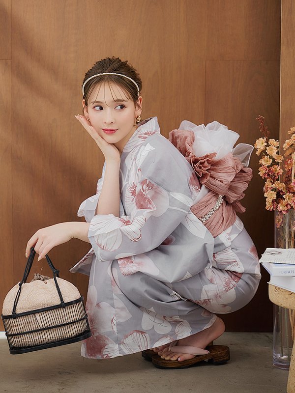 画像12: 【即日発送】シック大人フラワー浴衣  【浴衣３点セット 浴衣/帯/下駄】[YMT]