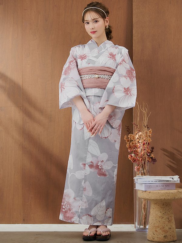 画像4: 【即日発送】シック大人フラワー浴衣  【浴衣３点セット 浴衣/帯/下駄】[YMT]