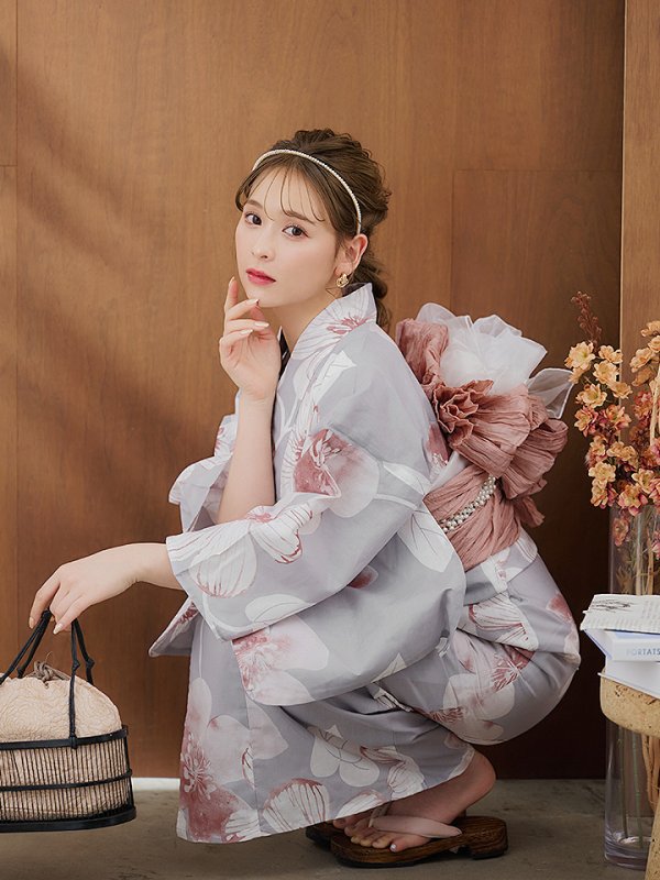 画像9: 【即日発送】シック大人フラワー浴衣  【浴衣３点セット 浴衣/帯/下駄】[YMT]