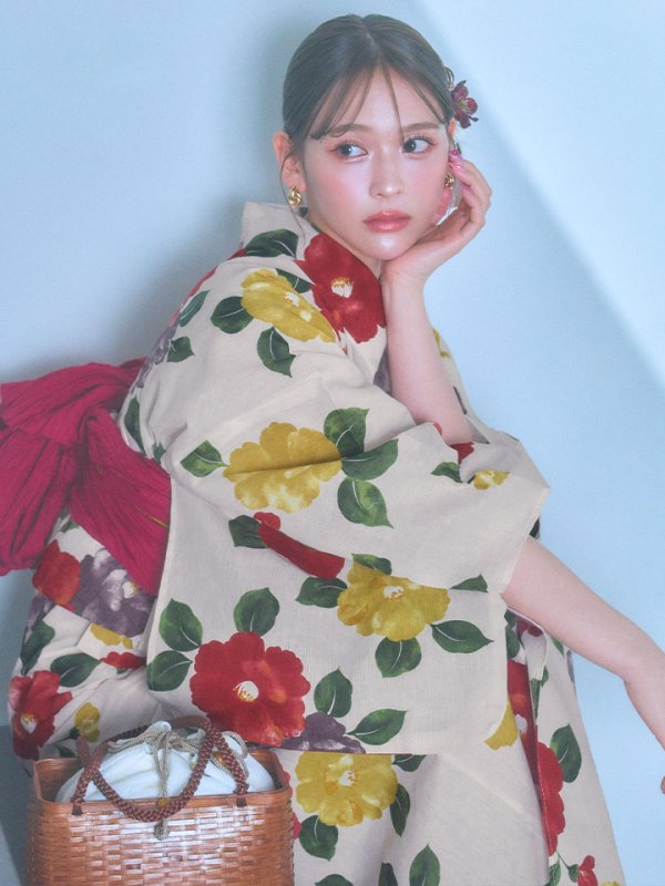 画像9: 【即日発送】モダン椿浴衣  【浴衣３点セット 浴衣/帯/下駄】[YMT]