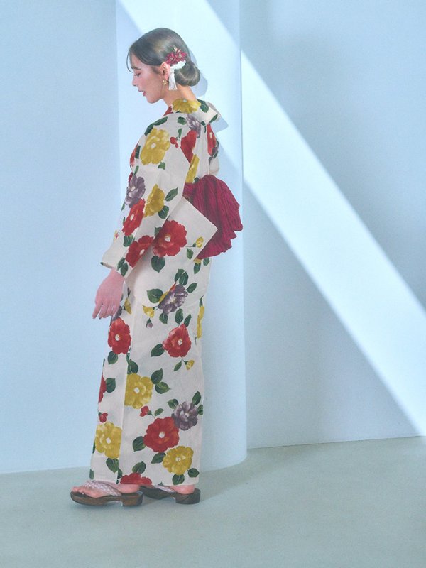 画像11: 【即日発送】モダン椿浴衣  【浴衣３点セット 浴衣/帯/下駄】[YMT]