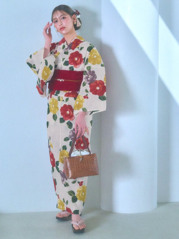 画像15: 【即日発送】モダン椿浴衣  【浴衣３点セット 浴衣/帯/下駄】[YMT]