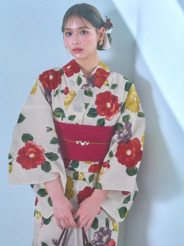 画像16: 【即日発送】モダン椿浴衣  【浴衣３点セット 浴衣/帯/下駄】[YMT]